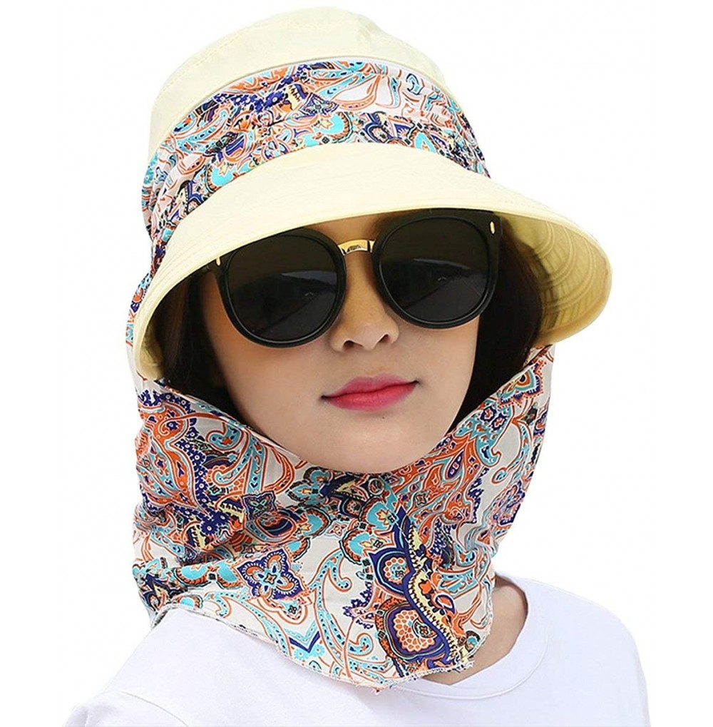 Sun Hats Women's UPF+50 Sun Visor Detachable Flap Hat Foldable Wide Brimmed UV Protection Hat - 02yell - C418SYL0O8U
