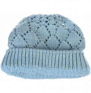 Skullies & Beanies Womens Winter Knit Plush Fleece Lined Beanie Ski Hat Sk Skullie Various Styles - Diamond Pastel Blue - C11...