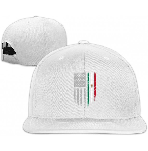 Baseball Caps Mexican American Flag Flat Bill Adjustable Men Trucker Hat Baseball Caps - White - CA199CRI7DM