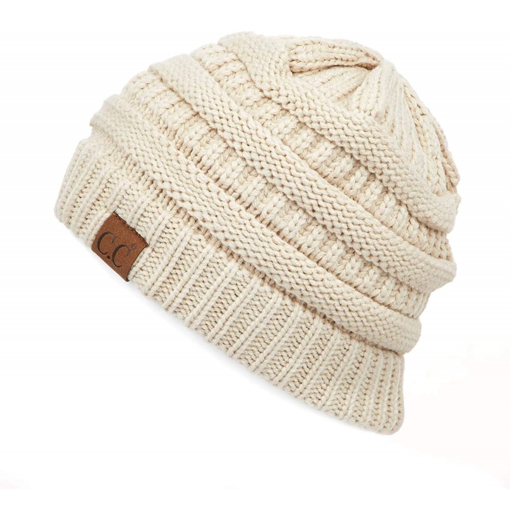 Skullies & Beanies Hatsandscarf Exclusives Unisex Soft Stretch Fuzzy Sherpa Lined Beanie Hat (HAT-25) - Beige - CR18U7KOG9W