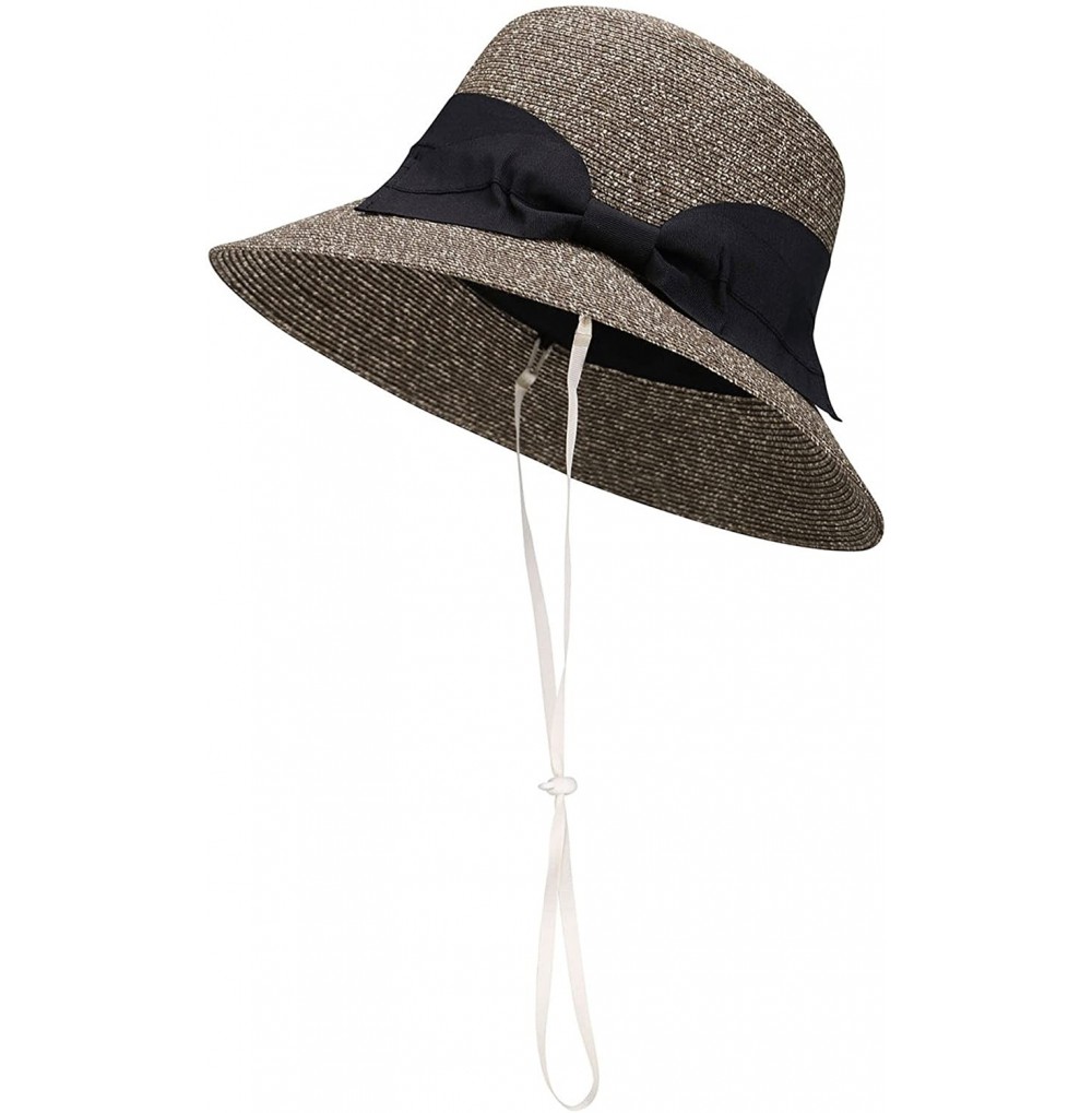 Sun Hats Women's Classic Summer Beach Sun Straw Bucket Hat with Bow - Mix Olive Beige - CW18EMT49SH