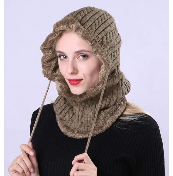 Balaclavas Women's Beanie Knit Neck Warmer Hat Fleece Lined Winter Balaclava Cap - Khaki - C918YOIYNW5