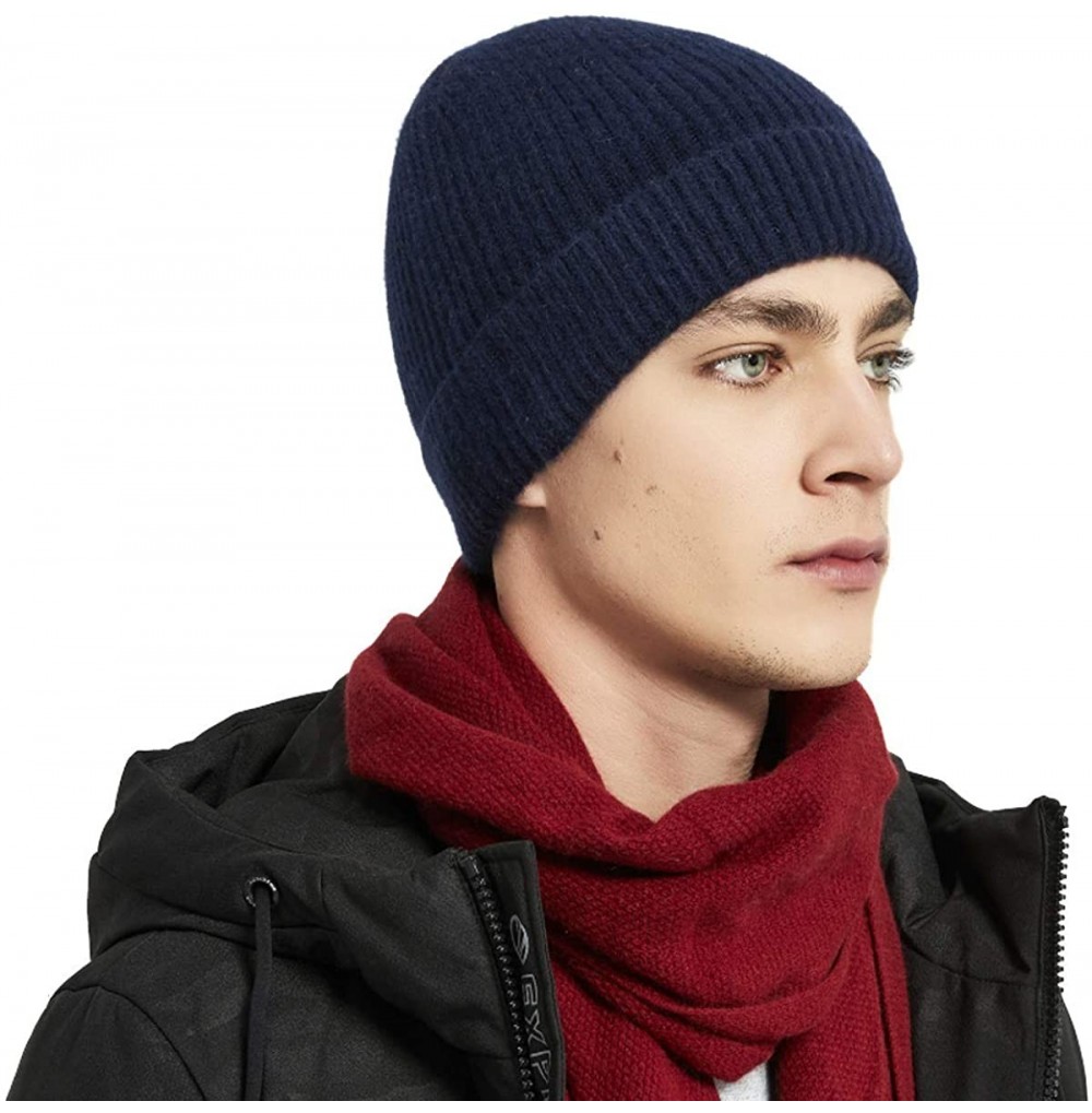 Skullies & Beanies Pure 100% Cashmere Beanie for Men- Warm Soft Mens Cashmere Hat in a Gift Box - Blue - CJ18I90NU8K