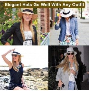 Fedoras Sun Straw Fedora Beach Hat Wide Brim Panama Hat for Both Women and Men UPF50+ - Beige - CF18X2QD93D