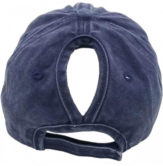 Baseball Caps Women's Ponytail Distressed Baseball Hat Cotton Washed - Denim Blue - CN18HYS6E99