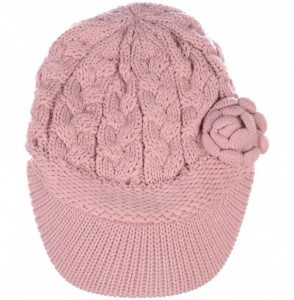 Skullies & Beanies Womens Winter Visor Cap Beanie Hat Wool Blend Lined Crochet Decoration - Pale Pink - CQ18WGRDELK