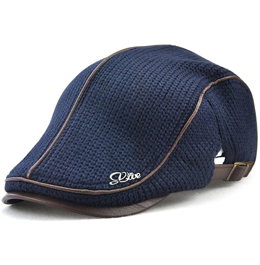 Newsboy Caps Knitted Woollen Beret Hat Casquette Flat Visor Newsboy Peak Cap - Blue - CQ186AS24ZC