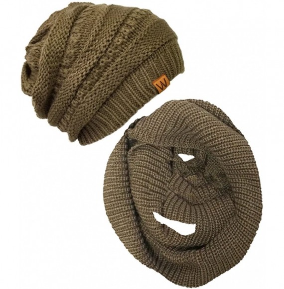 Skullies & Beanies Winter Warm Knitted Infinity Scarf and Beanie Hat - Brown Beaver - CK12FLPTFRT