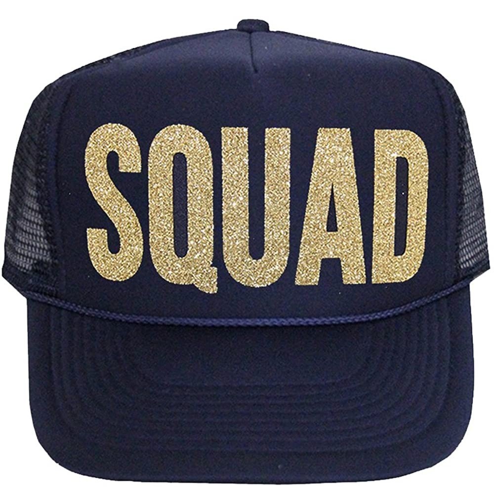 Baseball Caps Squad Trucker Hat - Navy With Glitter Gold - C5182AS4GAD