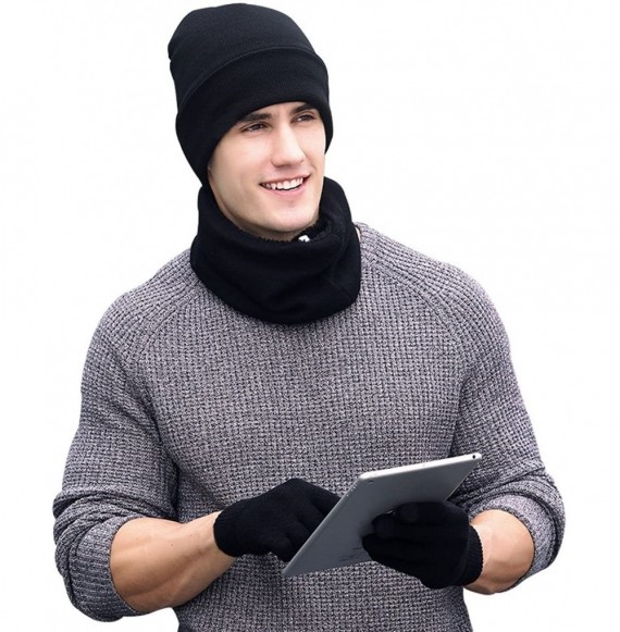 Skullies & Beanies Winter Thick Beanie Hat Scarf Touch Screen Gloves Set Fit for Men Women - A - Drak Grey - CC187SK5YXZ