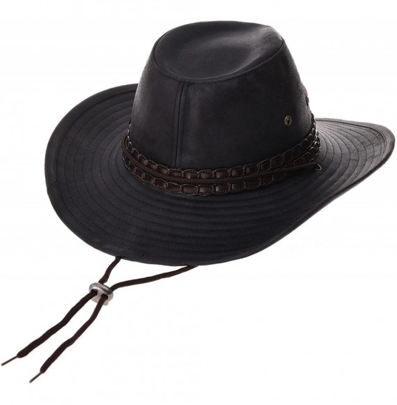 Cowboy Hats Indiana Jones Hat Weathered Faux Leather Outback Hat GN8749 - Black - CV184HR7G6W