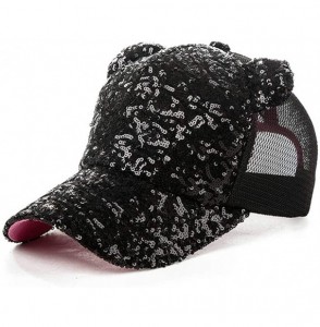 Baseball Caps Womens 100% Cotton Fashion Sequin Visor Baseball Hat Snapback Sun Hats Adjustable - 69804ablack - CX18XQU0D7Q