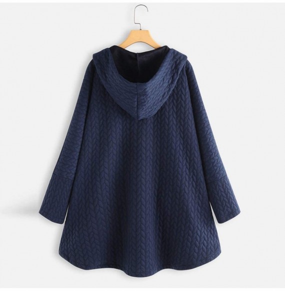 Fedoras Plus Size Outwear Coats Casual Button Pockets High Low Long Sleeve Hooded Coat - Navy - CX18ZZDGLEO