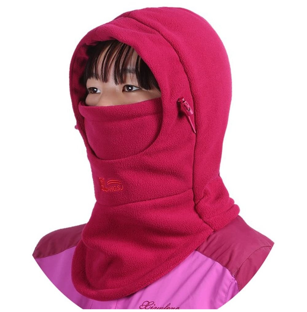 Skullies & Beanies Children's Winter Windproof Cap Thick Warm Face Cover Adjustable Ski Hat - Red - CH186QDHRKK