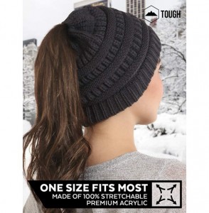 Skullies & Beanies Ponytail Beanie Hat for Women - Winter Knit Hats with Hole for Messy Buns & Ponytails - Dark Gray - CC18Z7...