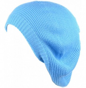 Berets Chic French Style Lightweight Soft Slouchy Knit Beret Beanie Hat in Solid - 2-pack Sky Blue & Black - C418LCDWILA