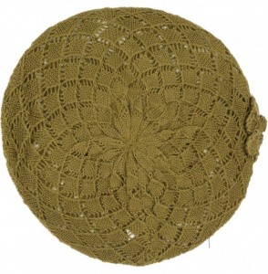 Berets Womens Crochet Flower Beanie Hats Lightweight Cutout Knit Beret Fashion Cap - Khaki Diamond - CP12LCQ84Y1