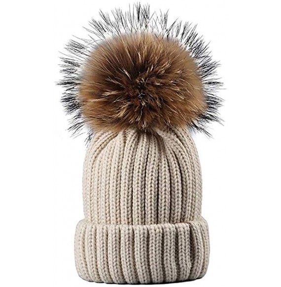 Skullies & Beanies Womens Winter Warm Knitted Pom Pom Beanie Hat with Hair Tie - Beige - C918KZW5GWK