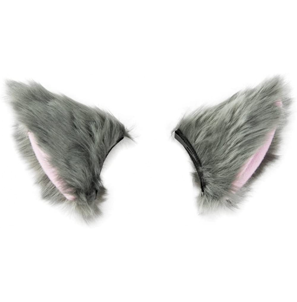 Headbands Cat Fox Long Fur Ears Hair Clip Cosplay Costume Kit Fancy Dress Halloween Party - Gray + Pink - CU18I25TQEZ