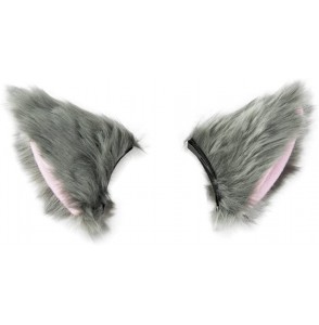 Headbands Cat Fox Long Fur Ears Hair Clip Cosplay Costume Kit Fancy Dress Halloween Party - Gray + Pink - CU18I25TQEZ