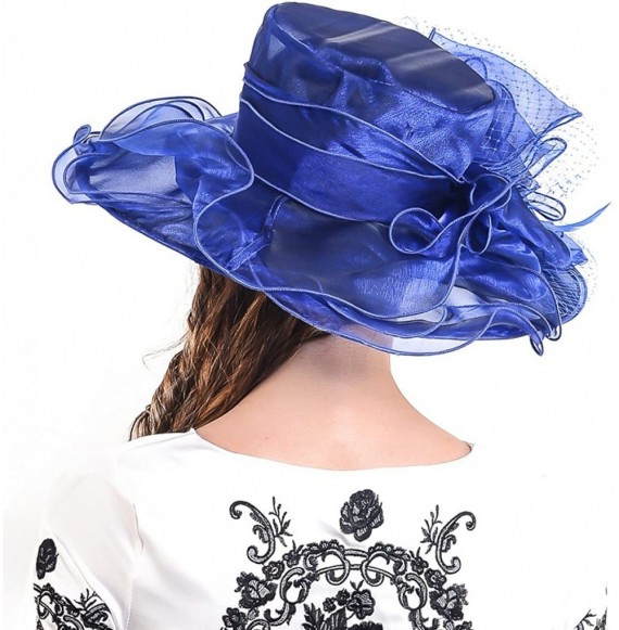 Sun Hats Fascinators Kentucky Derby Church Dress Large Floral Party Hat - Veil Blue - CG11YMCBMHJ