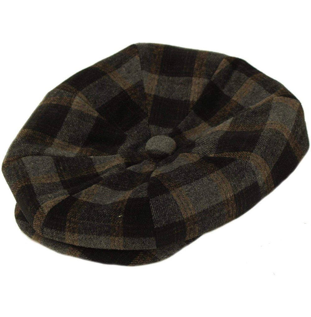 Newsboy Caps Men's 100% Winter Wool Plaids Solids Snap Newsboy Drivers Cabbie Rounded Cap Hat - Checkered Dk. Gray - CN18Q25N4SK