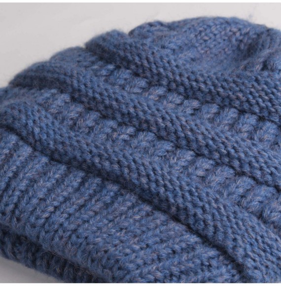 Skullies & Beanies Womens Winter Knit Slouchy Beanie Hat Warm Skull Ski Cap Faux Fur Pom Pom Hats for Women - 12- Blue With N...