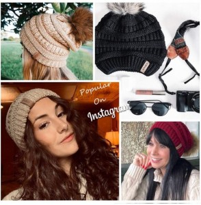 Skullies & Beanies Womens Winter Knit Slouchy Beanie Hat Warm Skull Ski Cap Faux Fur Pom Pom Hats for Women - 12- Blue With N...