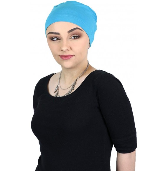 Skullies & Beanies Bamboo Sleep Cap Cancer Headwear Chemo Hat Sleeping Night Beanie Turbans for Women - Turquoise - CV18QTLNU3M