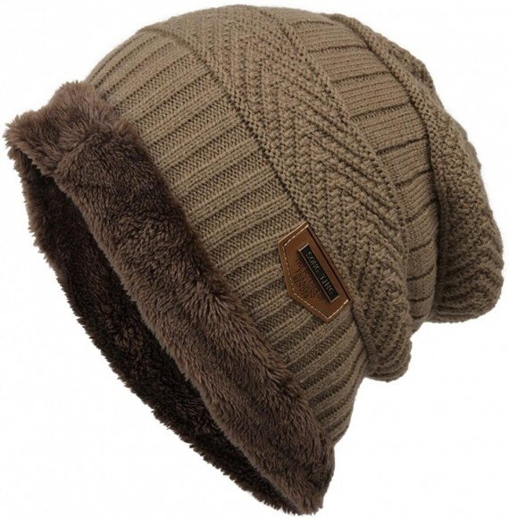 Skullies & Beanies Winter Beanie Hat Warm Knit Hat Thick Fleece Lined Winter Hat for Men Women Knit Skull Cap - Khaki - CQ18A...