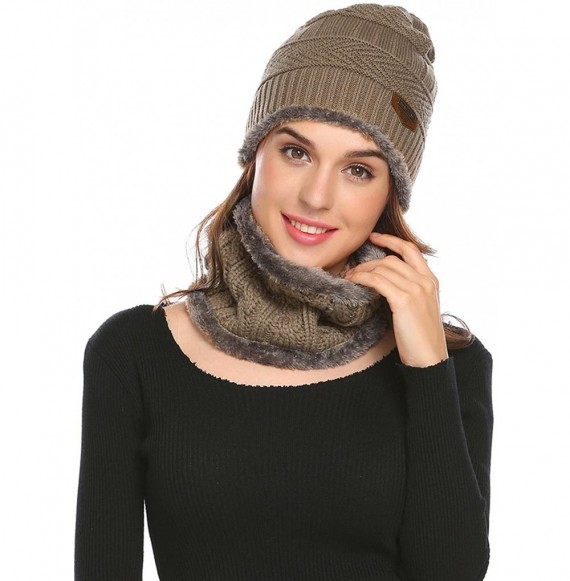Skullies & Beanies Winter Beanie Hat Warm Knit Hat Thick Fleece Lined Winter Hat for Men Women Knit Skull Cap - Khaki - CQ18A...