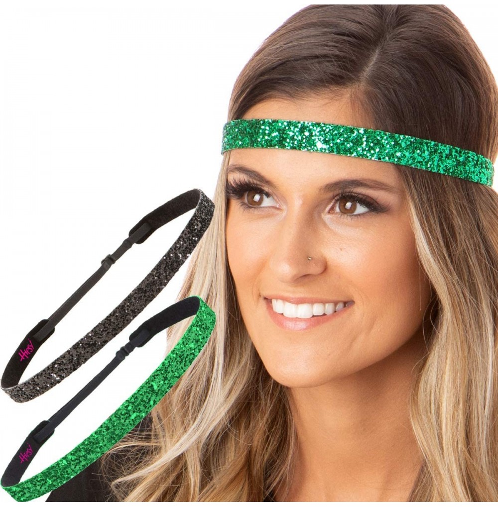 Headbands Girl's Adjustable Non Slip Skinny Bling Glitter Headband Multi Pack - Black & Emerald Green - C611QUMALDJ