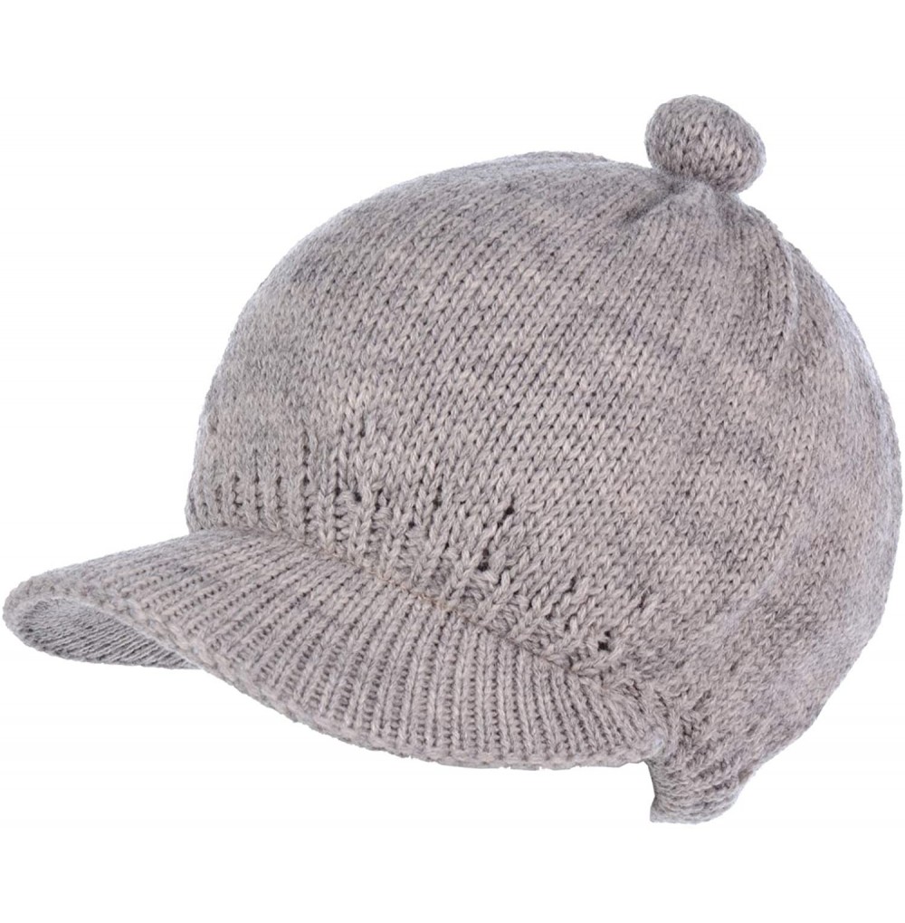 Skullies & Beanies Womens Winter Visor Cap Beanie Hat Wool Blend Lined Crochet Decoration - Dark Beige Lines - CG18WDNM5ER