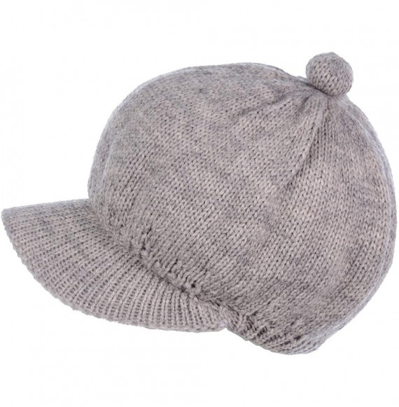 Skullies & Beanies Womens Winter Visor Cap Beanie Hat Wool Blend Lined Crochet Decoration - Dark Beige Lines - CG18WDNM5ER