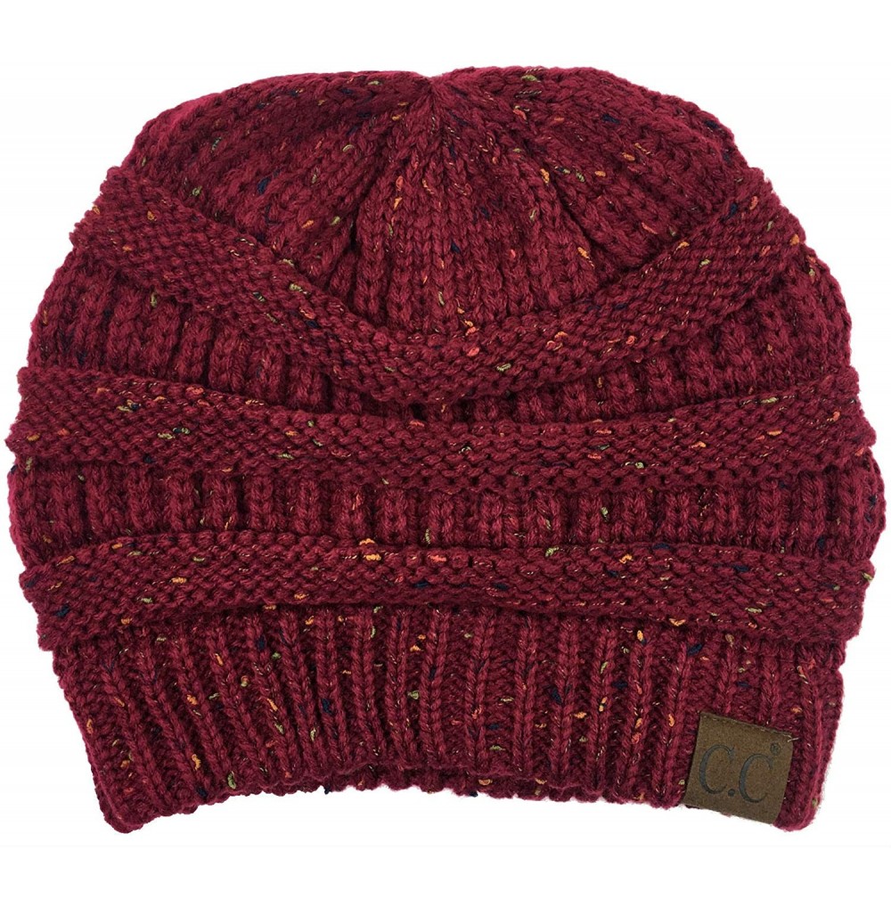 Skullies & Beanies Soft Stretch Chunky Cable Knit Slouchy Beanie Hat - Burgundy Confetti - CP12ODACBSU