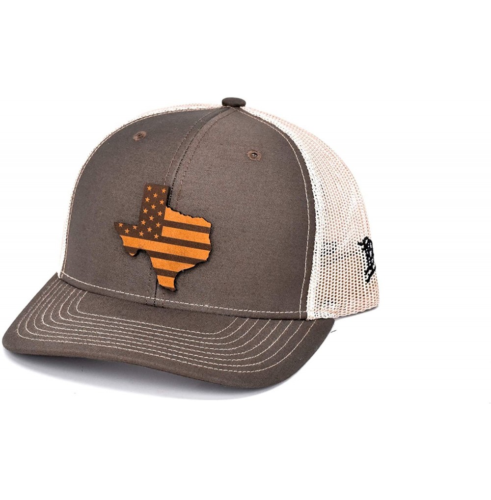 Baseball Caps 'Texas Patriot' Leather Patch Hat Curved Trucker - Brown/Khaki - CJ18IGO8SAE