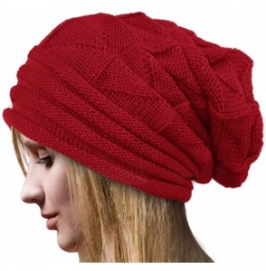 Skullies & Beanies Fashion Ruched Knitted Skully Hat Women Girls Crochet Warm Cozy Slouchy Beanie - Red - C918YUIT3I3