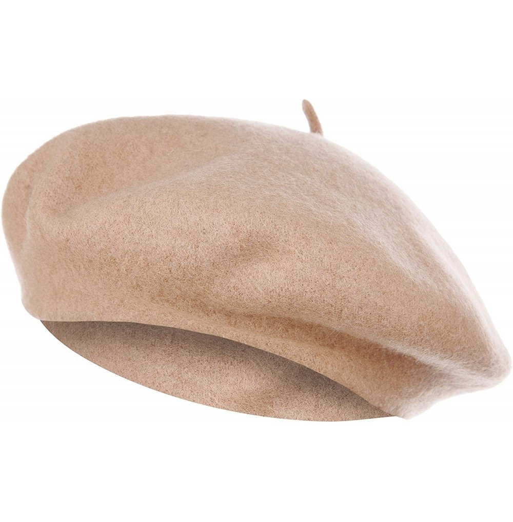 Berets French Style Classic Solid Color Wool Berets Beanies Cap Hats - Beige - C21944RWHKT
