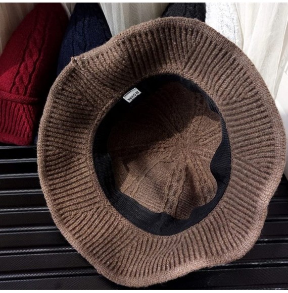 Bucket Hats Winter Knitted Wool Hat Women Bucket Hat Foldable Bow Warm Soft Cloche Cap - Khaki - C118IHROYIR