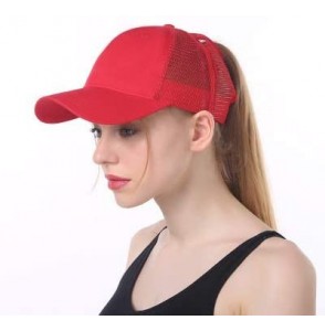 Baseball Caps Custom Ponycap Messy High Bun Ponytail Baseball Cap Adjustable Mesh Trucker Baseball Cap Hat for Women - Red - ...