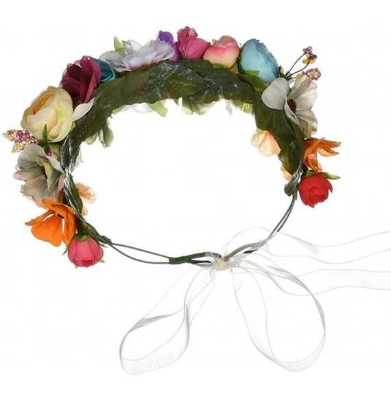 Headbands Boho Flower Headband Hair Wreath Floral Garland Crown Halo Headpiece with Ribbon Wedding Festival Party - E - CO188...