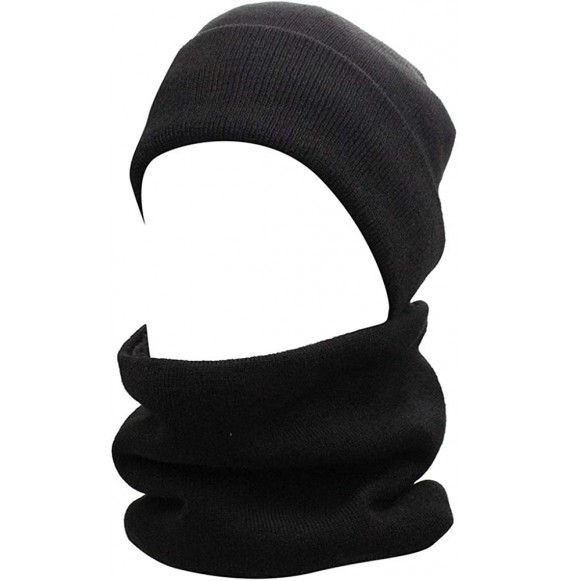 Balaclavas Mens Winter 3 Pieces Set Scarf Skull Beanie Hat Cap Touch Screen Gloves Mittens - Black - CQ18M3QNOXY