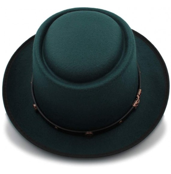 Bucket Hats Pork Pie Felt Hat Autumn and Winter Fedoras for Women Short Brim Elegant Casual Jazz Caps - Green - CN18IGH7IA2