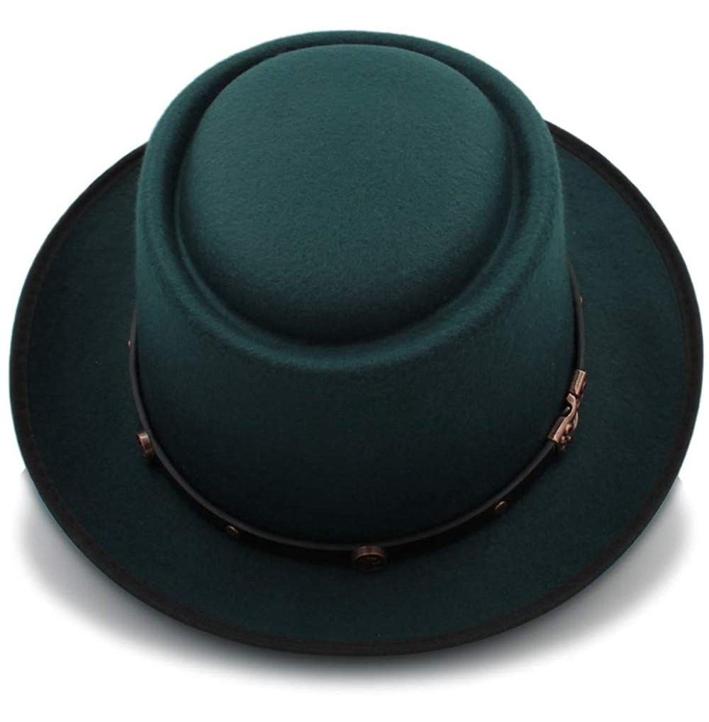 Bucket Hats Pork Pie Felt Hat Autumn and Winter Fedoras for Women Short Brim Elegant Casual Jazz Caps - Green - CN18IGH7IA2
