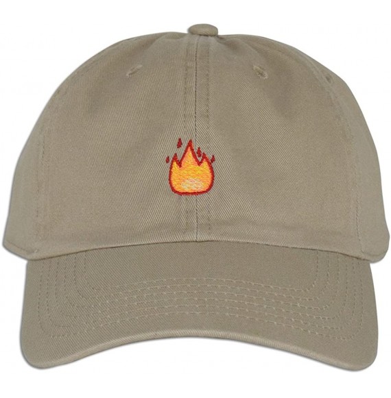 Baseball Caps Fire Emoji Baseball Cap Curved Bill Dad Hat 100% Cotton Lit Hot Flame Solid New - Khaki - C617YLOT466