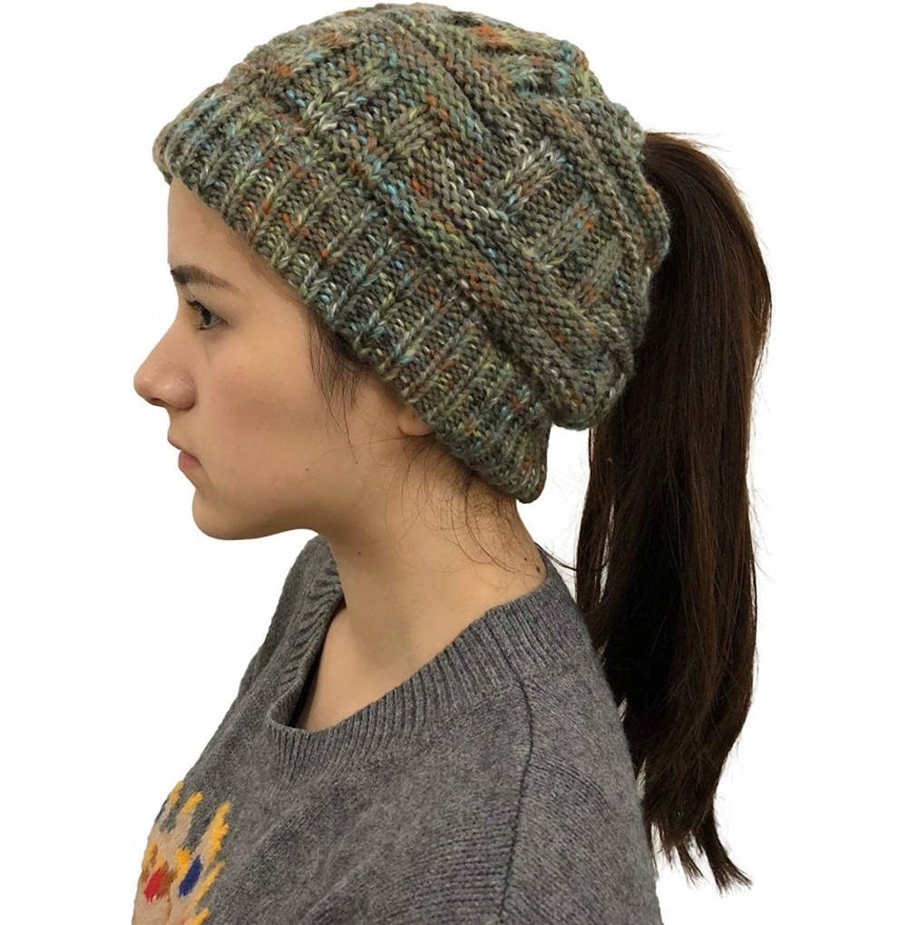 Skullies & Beanies Bun Beaines for Women Soft Stretch Cable Knit Messy High Bun Ponytail Beanie Hat - Color-grey - C118YM5EWS8