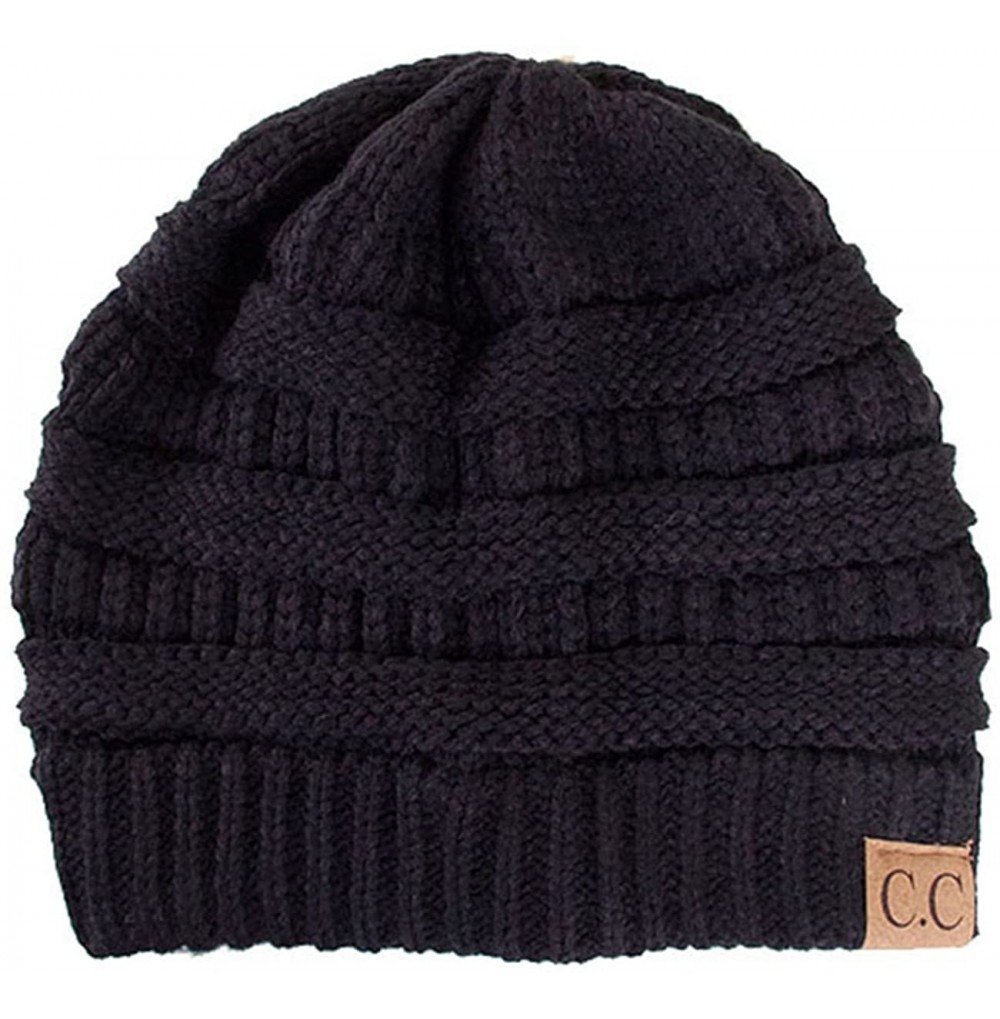 Skullies & Beanies Trendy Warm Chunky Soft Stretch Cable Knit Beanie Skull Cap Hat - Black - CP185R3R48L