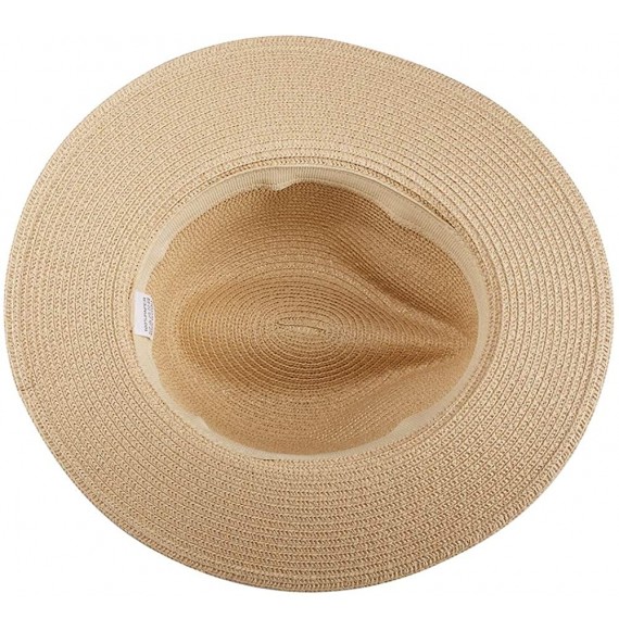 Sun Hats Women Straw Hat Panama Fedoras Beach Sun Hats Summer Cool Wide Brim UPF50+ - Khaki a - CJ18UCE2384