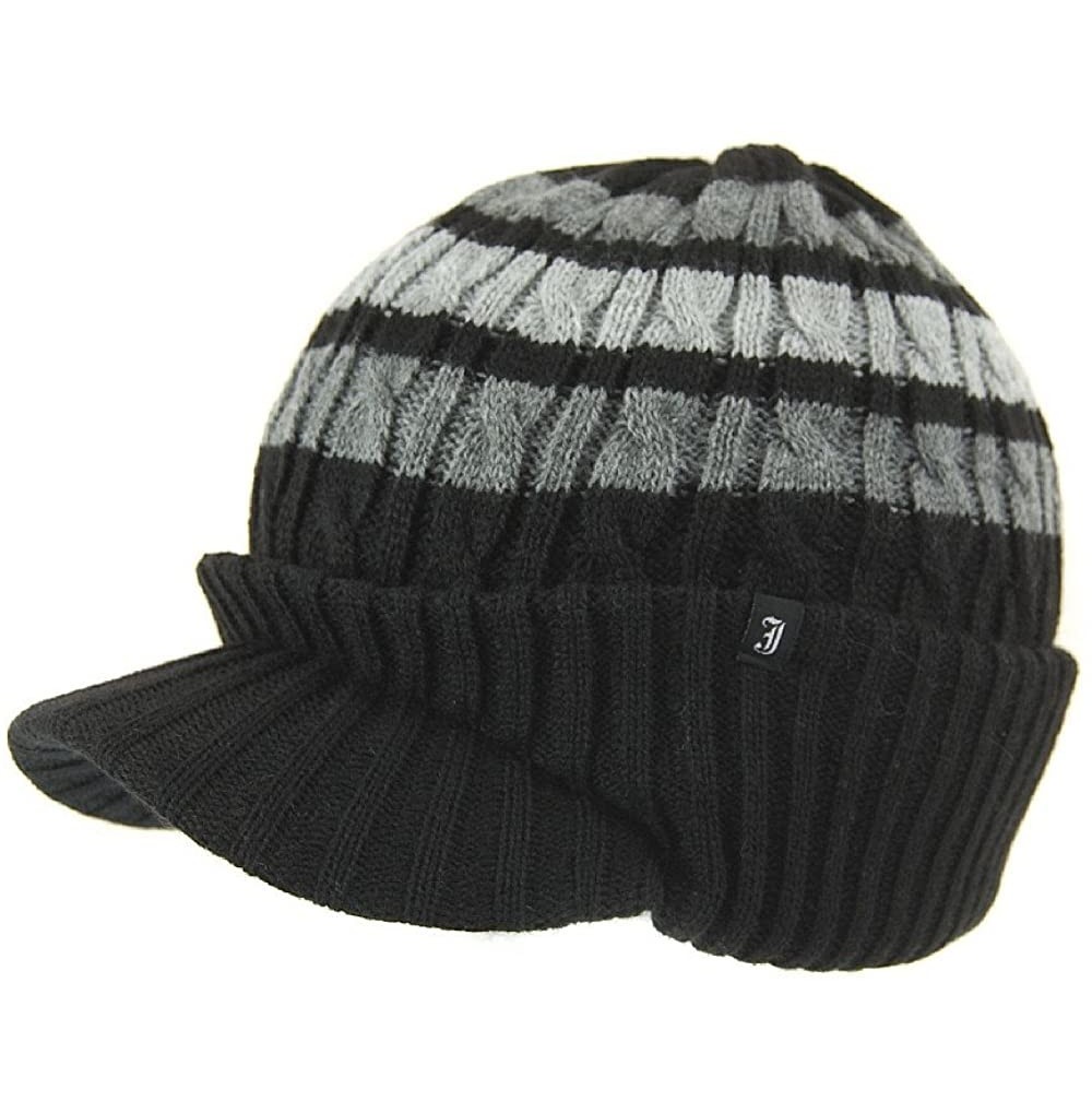 Skullies & Beanies Striped Cable Knit Visor Beanie Hat - Olive Green - CF116WC77FD