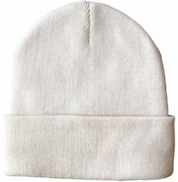 Skullies & Beanies 100% Acrylic Winter Cuffed Beanie with Soft Lining Adult Size for Men and Women - Off-white - CH18K2KOMAG